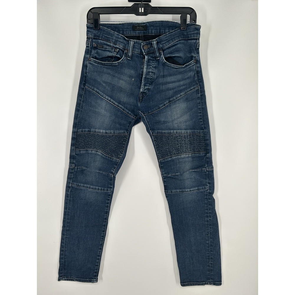 Polo Ralph Lauren Black Label Moto Biker Jeans Mens 30x30 Stretch Denim Slim Fit